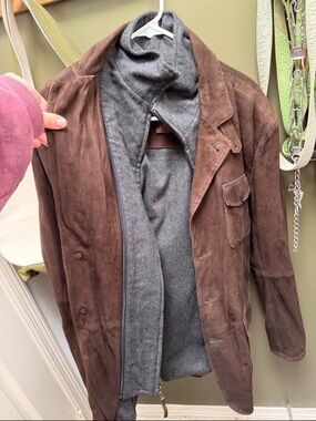 Stetson Brown Suede Trench Coat with Gray Zip-In Liner